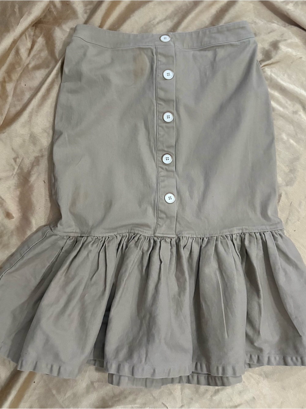 Eva Mendes for New York & Company Taupe Button-Front Ruffle Hem Pencil Skirt